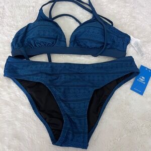 Cupshe Teal Blue Geometric Eyelet Bikini Set DAA12C4L007UU Womens Small NEW